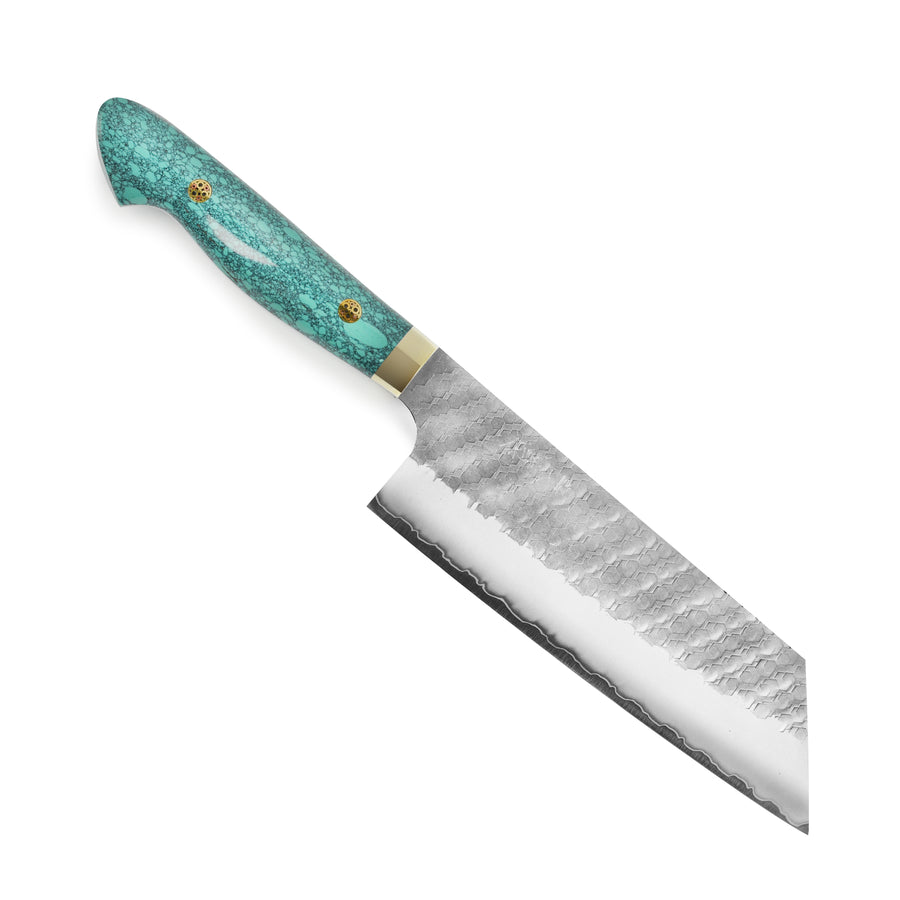 Nigara SG2 Migaki Tsuchime 7" Kiritsuke Nakiri, Green Turquoise