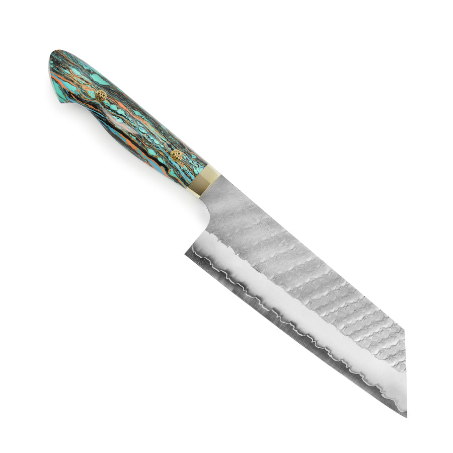 Nigara SG2 Migaki Tsuchime 7" Kiritsuke Nakiri, Marbled Turquoise