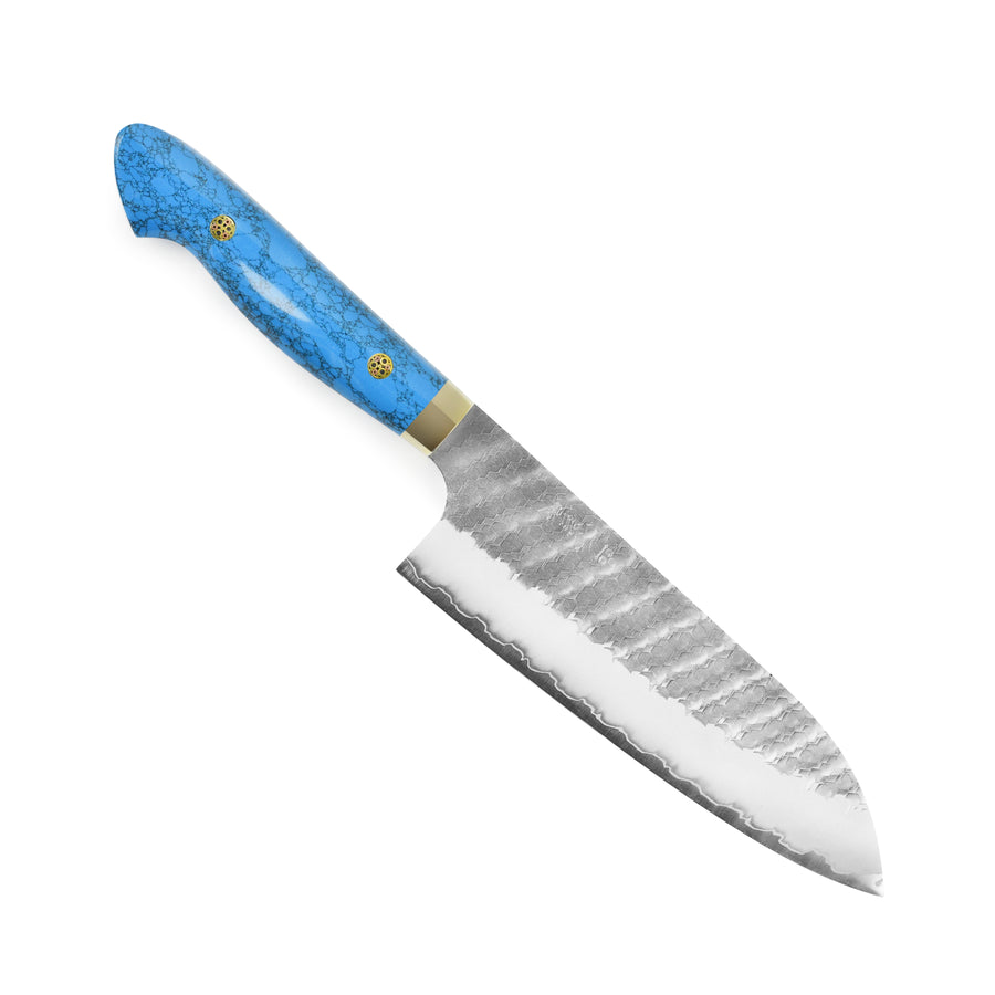 Nigara SG2 Migaki Tsuchime 7" Santoku, Blue Turquoise