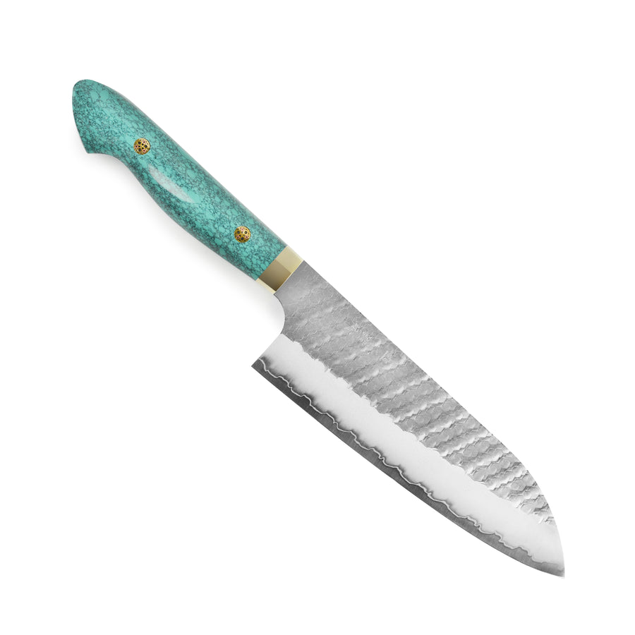 Nigara SG2 Migaki Tsuchime 7" Santoku, Green Turquoise