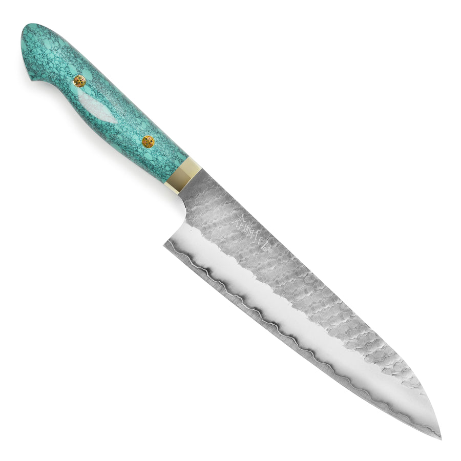 Nigara SG2 Migaki Tsuchime 8.25" Gyuto, Green Turquoise