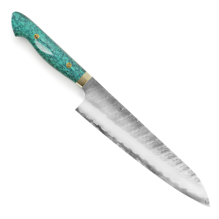 Nigara SG2 Migaki Tsuchime 9.4" Gyuto, Green Turquoise