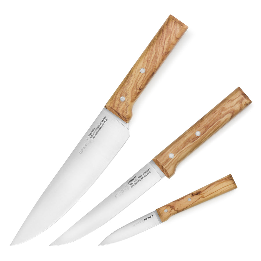 Opinel Parallele Olivewood 3 Piece Knife Set