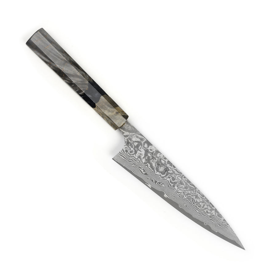 Saji SG2 Black Damascus 5.9" Petty, Stabilized Birch
