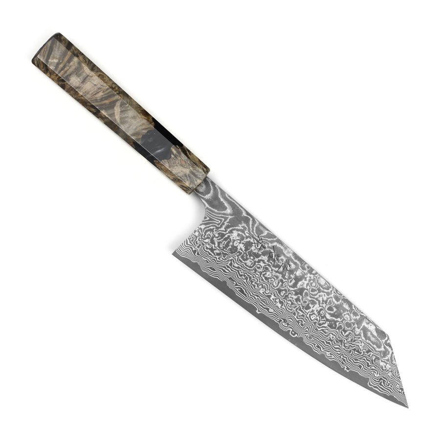 Saji SG2 Black Damascus 6.7" Bunka, Stabilized Birch
