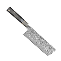 Takeshi Saji R2/SG2 Black Damascus Nakiri Knife, Stabilized Birch