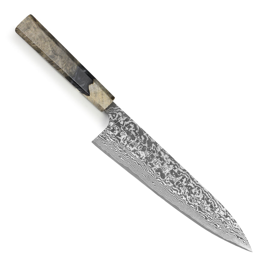 Saji SG2 Black Damascus 8.25" Gyuto, Stabilized Birch