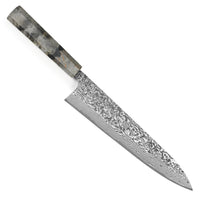 Takeshi Saji SG2/R2 Black Damascus 240mm Gyuto, Stabilized Birch