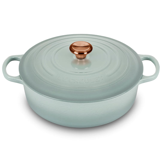 Le Creuset Signature Cast Iron 6.75-quart Sea Salt Round Wide Dutch Oven with Copper Knob