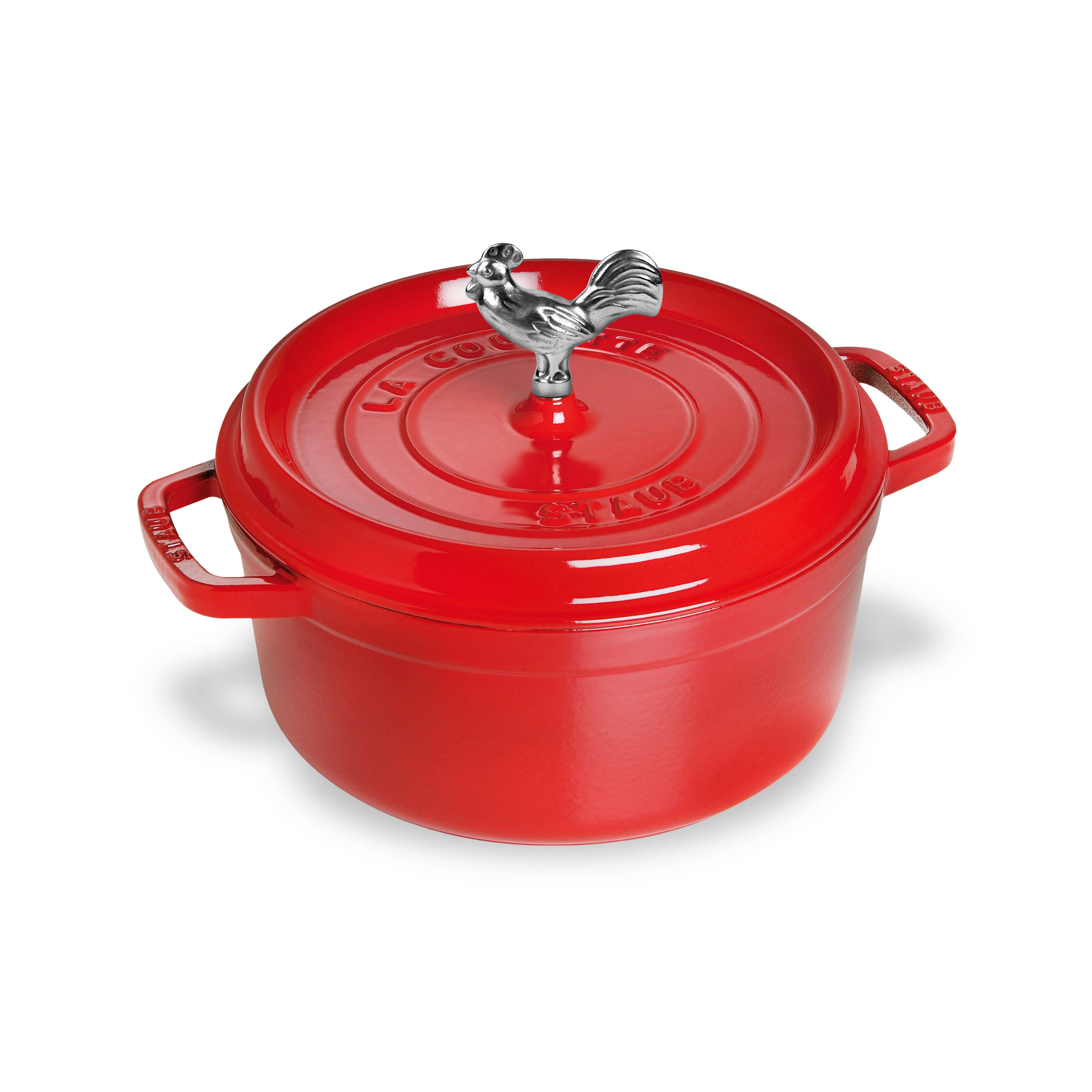 Staub Dutch Oven - 4-qt Cast Iron Cocotte - Cherry Red with Rooster Knob