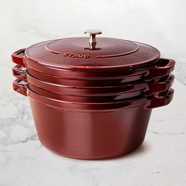Staub Stackable Cast Iron Cookware Set - 4 Piece Grenadine