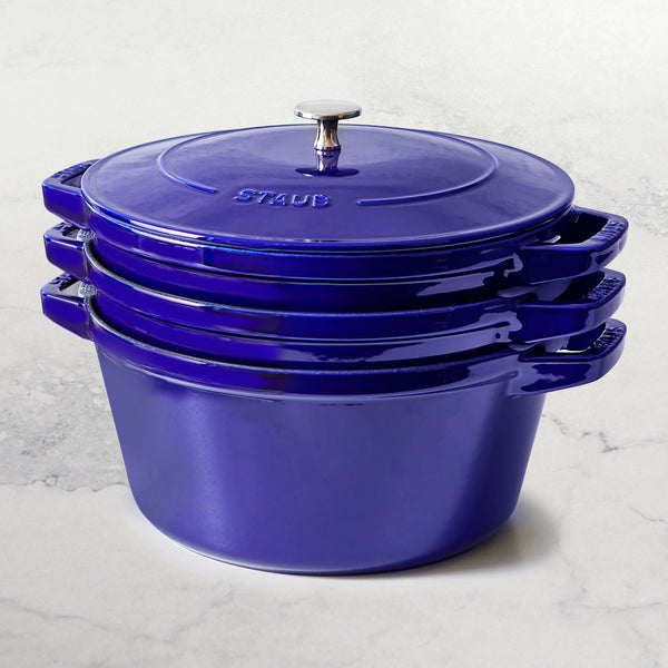 Staub Stackable Cast Iron Cookware Set - 4 Piece Sapphire Blue
