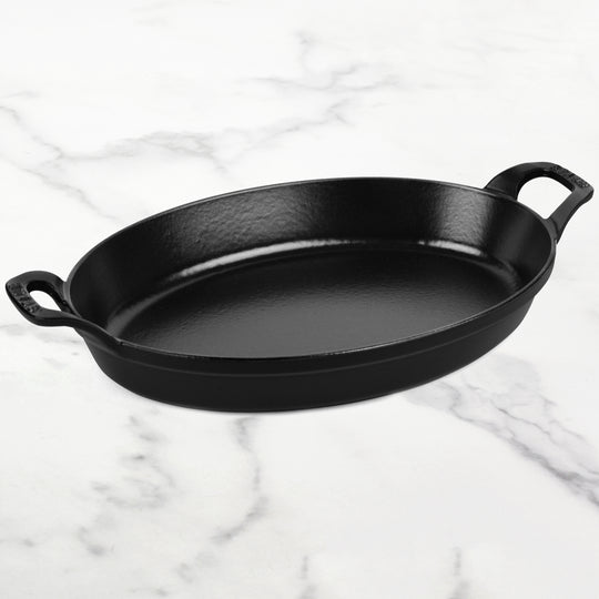 Staub Cast Iron 14.5" x 11.2" Matte Black Oval Au Gratin