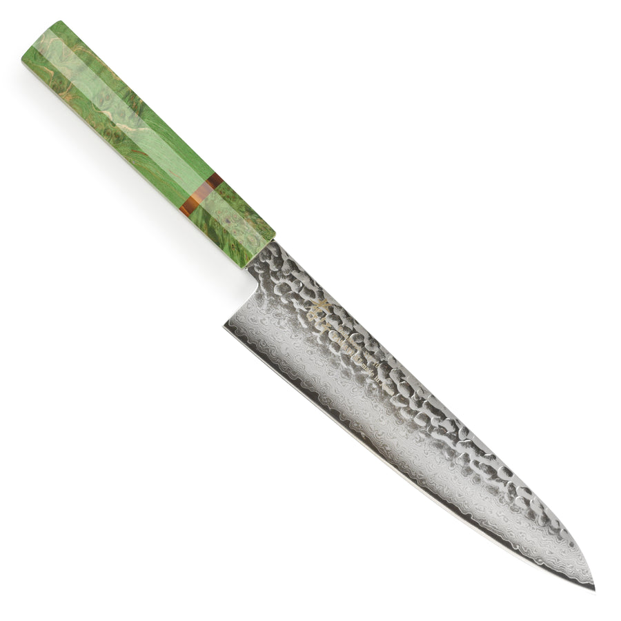 Takayuki Tsuchime Damascus 8.25" Gyuto, Green Stabilized Handle