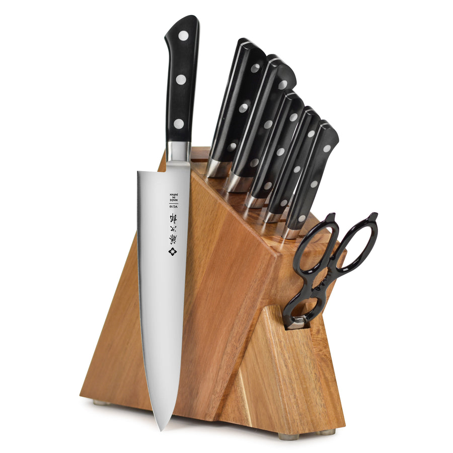 Tojiro DP 8 Piece Acacia Slim Knife Block Set