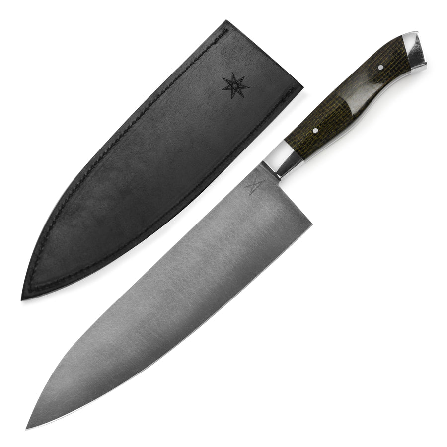 Town Cutler Carbon Pommel 8.5" Chef's Knife with Leather Sheath