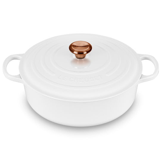 Le Creuset Signature Cast Iron 6.75-quart White Round Wide Dutch Oven with Copper Knob