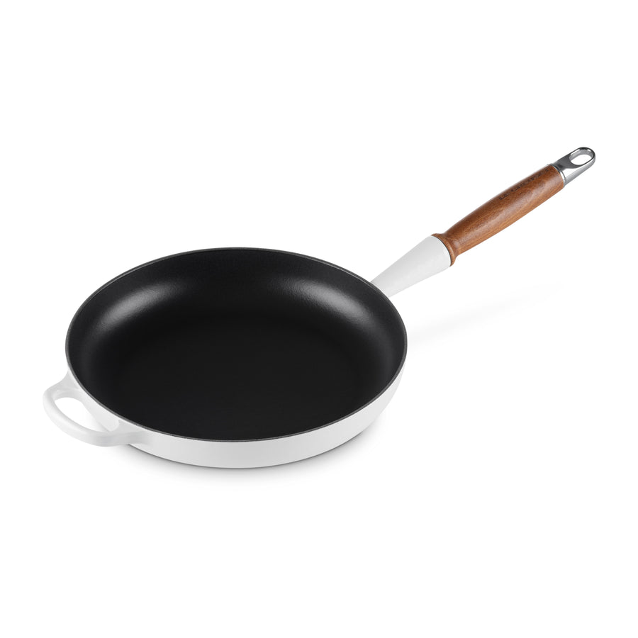 Le Creuset Cast Iron 10.25" White Fry Pan with Wood Handle