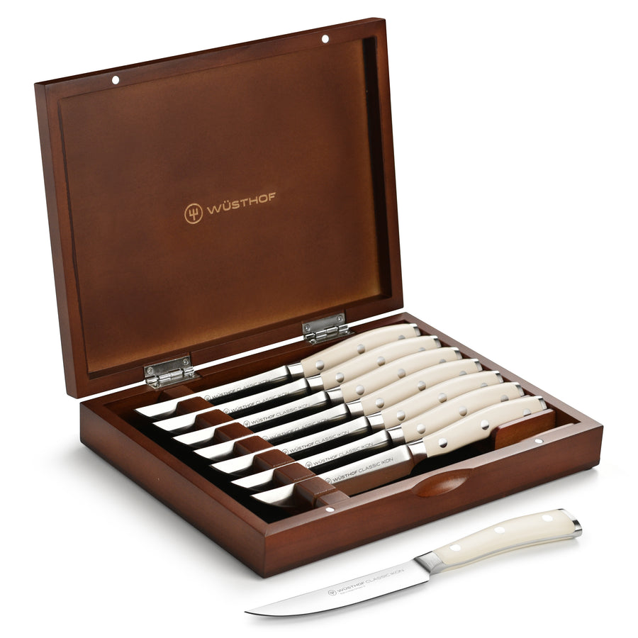 Wusthof Classic Ikon Creme 8 Piece Steak Knife Set with Wood Case