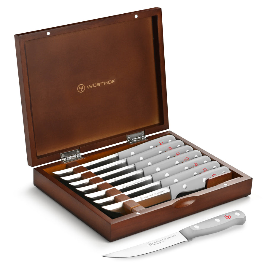 Wusthof Gourmet 8 Piece Steak Knife Set with Case, Grey Handles