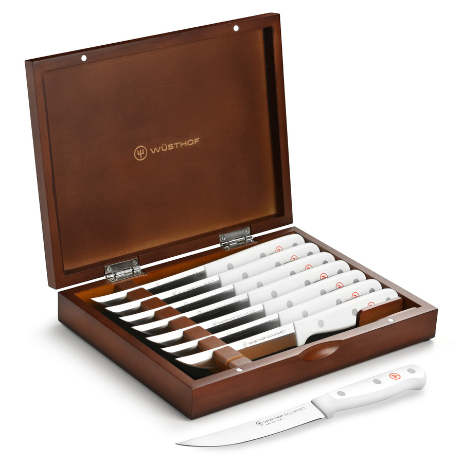 Wusthof Gourmet 8 Piece Steak Knife Set with Case, White Handles