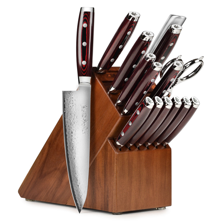 Yaxell Super Gou SG2 16 Piece Acacia Knife Block Set