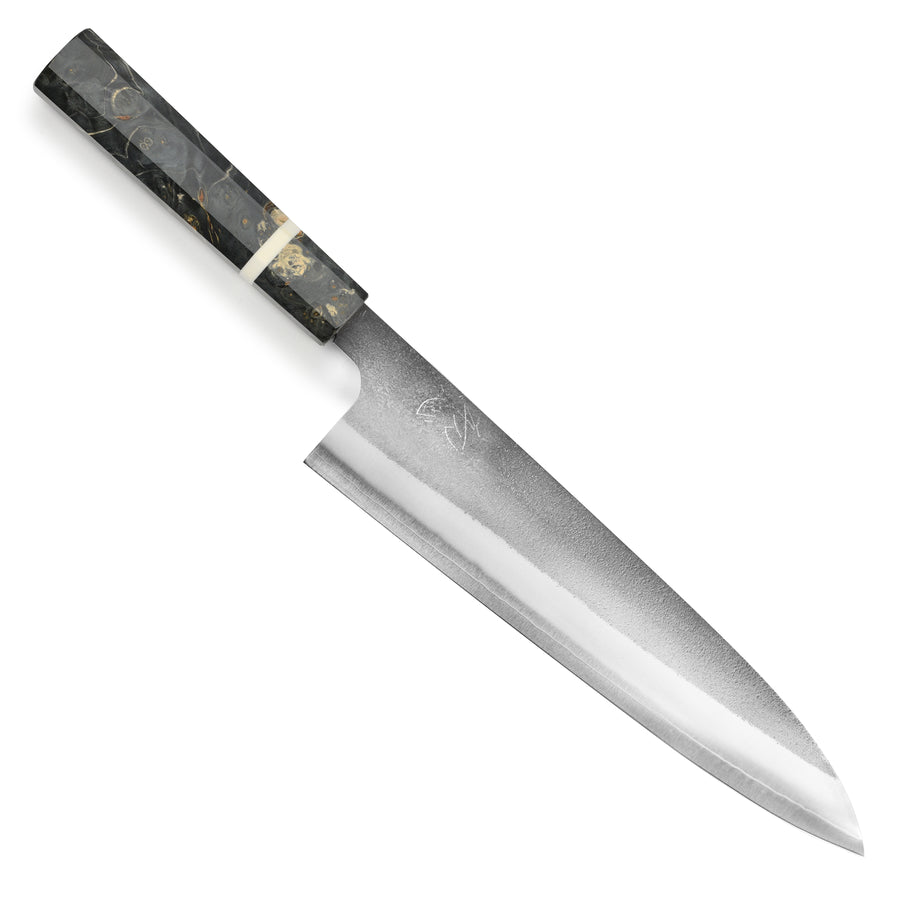 Yoshikane SKD Nashiji Stainless Clad 9.4" Gyuto, Extra Tall