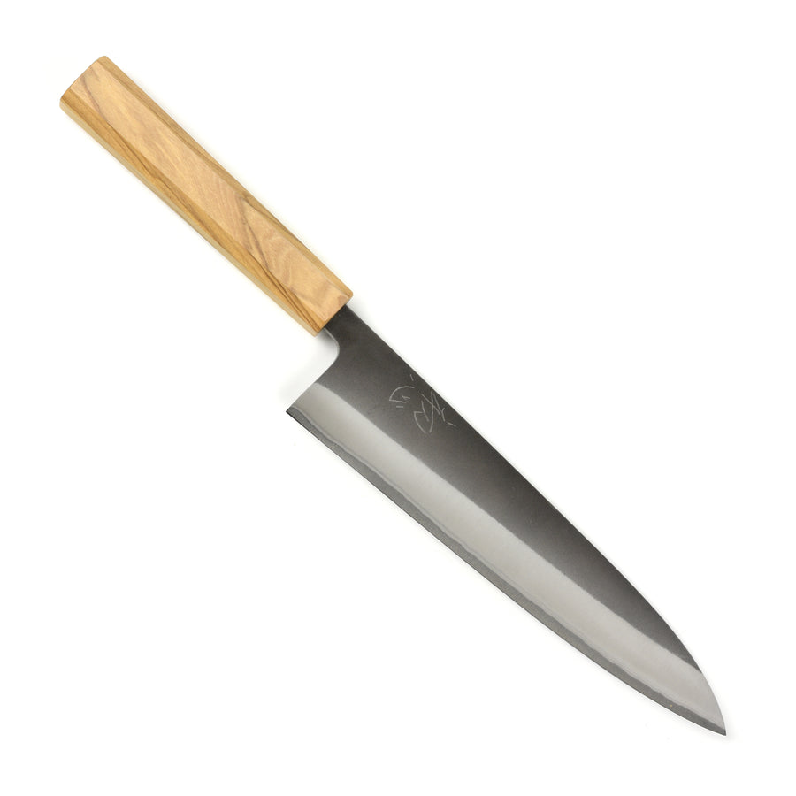 Yoshikane Shirogami #2 Kurouchi Stainless Clad 8.25" Gyuto, Olivewood