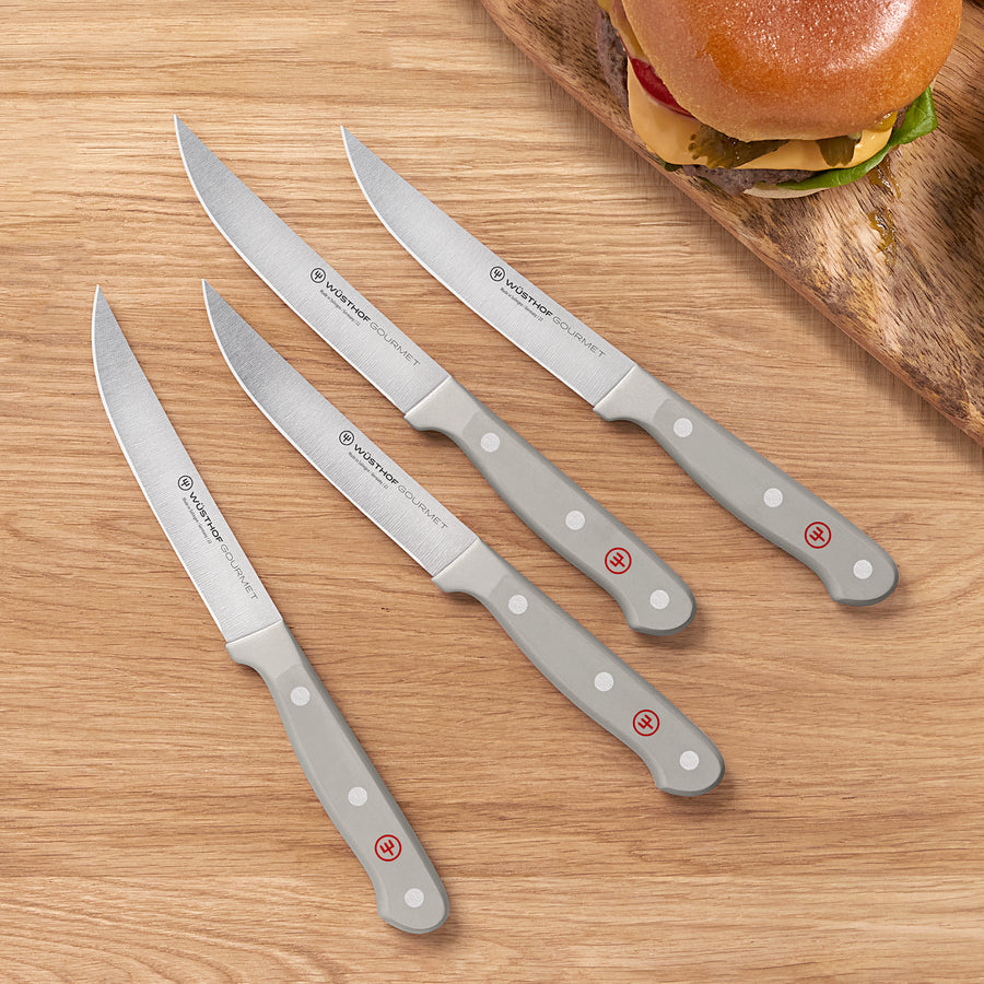 Wusthof Gourmet 4 Piece Steak Knife Set with Grey Handles