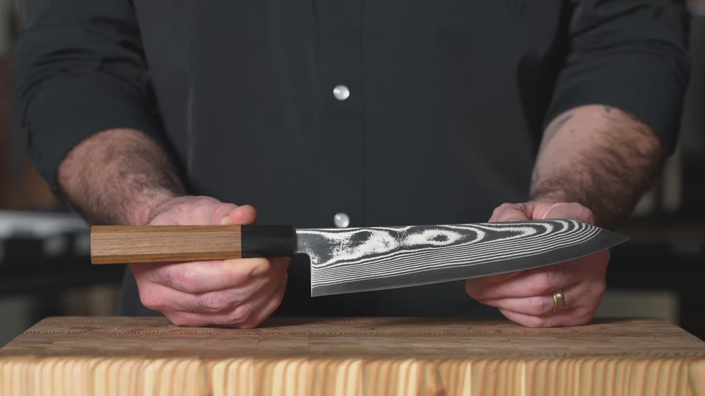 Hatsukokoro Ginsou Ginsan Damascus 8.25" Kiritsuke Gyuto