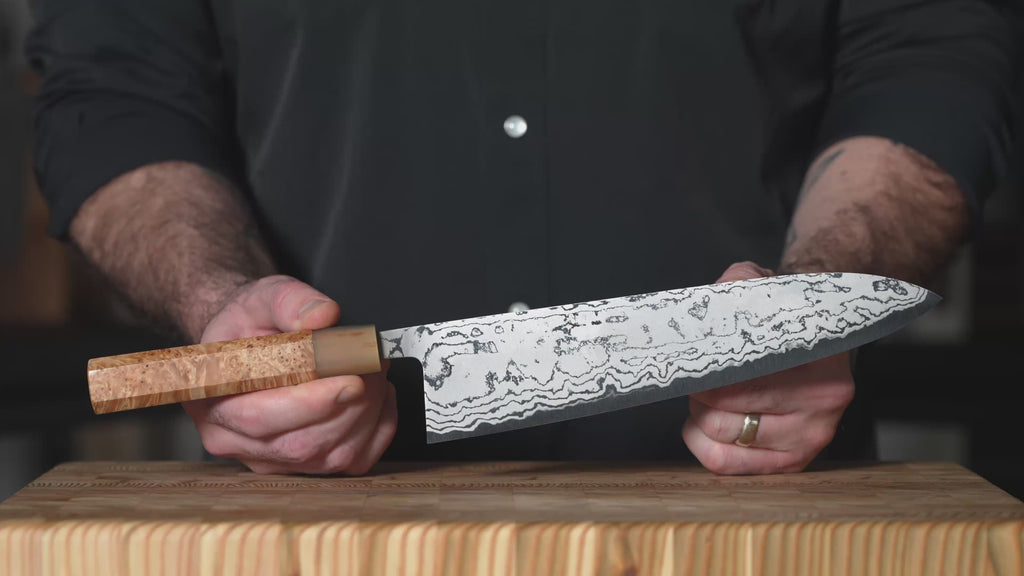 Shiro Kamo Shirogami #2 Damascus 9.4" Gyuto