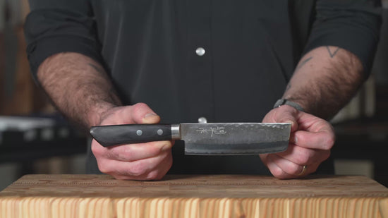 Masutani VG1 Hammered 5" Nakiri, Black Handle