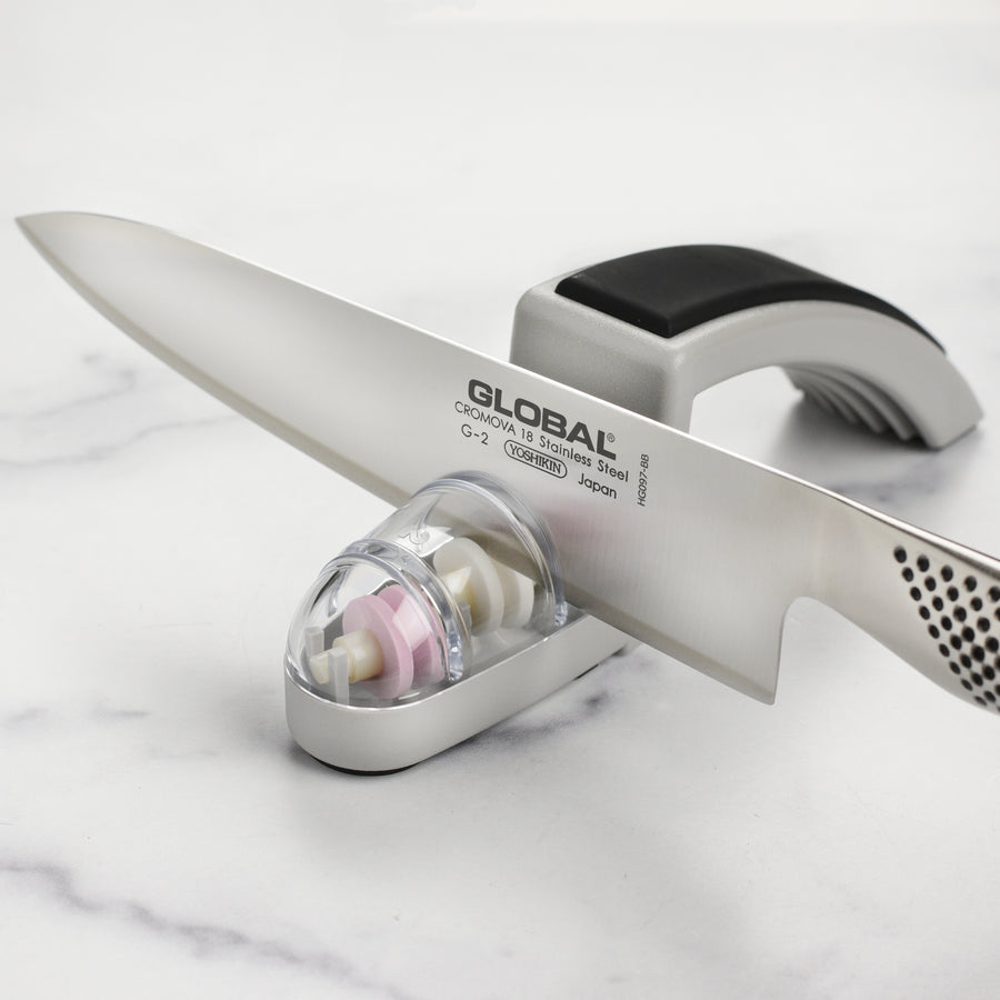 Global 8" Chef's Knife with Water Stone Sharpener