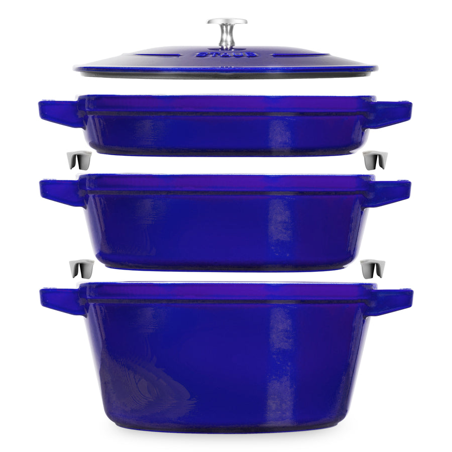 Staub 4 Piece Sapphire Blue Stackable Cast Iron Cookware Set