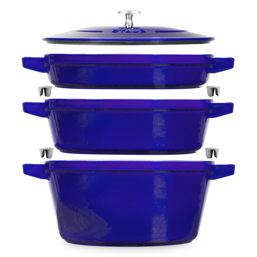 Staub Stackable Cast Iron Cookware Set - 4 Piece Sapphire Blue ...