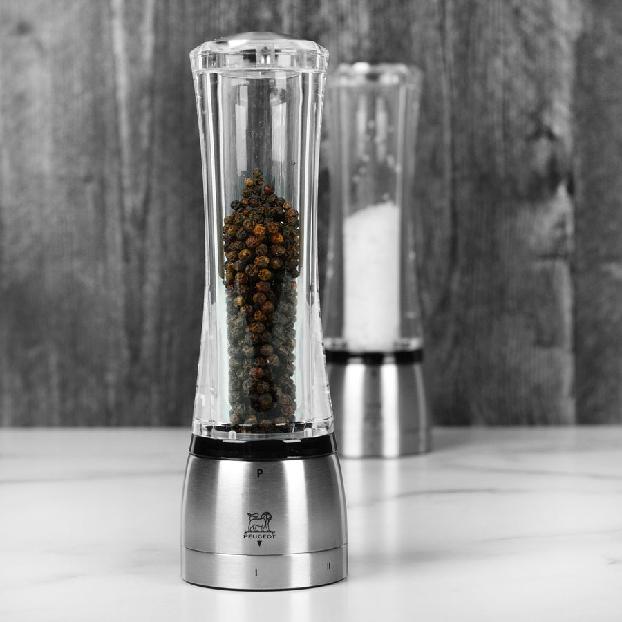 Salt and Pepper Mill Grinder Set, Acrylic with Stainless Steel Top