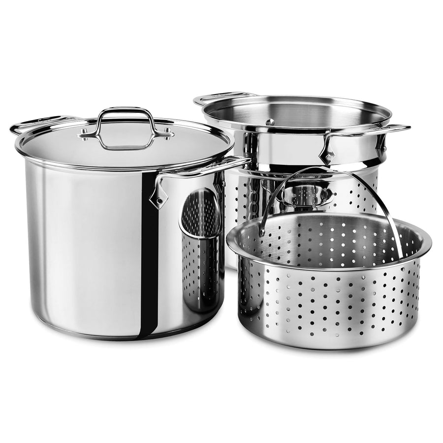 Tri-Ply Clad 8 Qt Stainless Steel Covered Stock Pot - Glass Lid