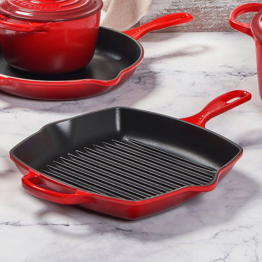 Le Creuset Blood Red Enameled Cast Iron Square Grill Pan 