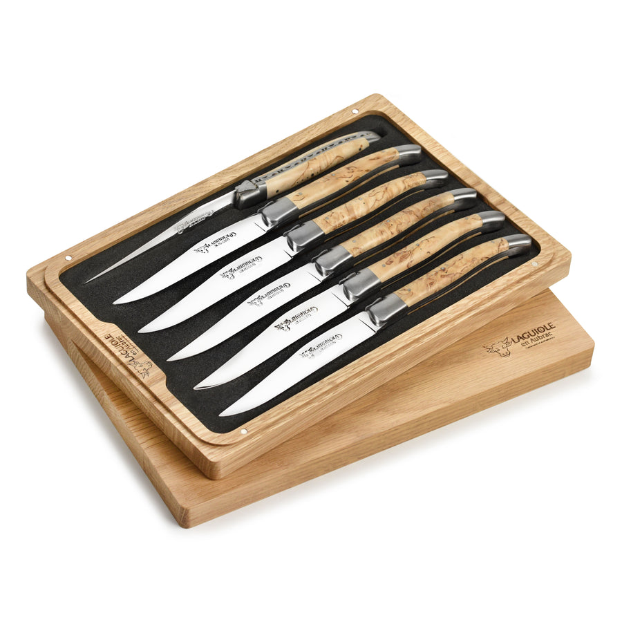 Laguiole en Aubrac 6 Piece Stainless Steel Steak Knife Set with Birchwood Handles