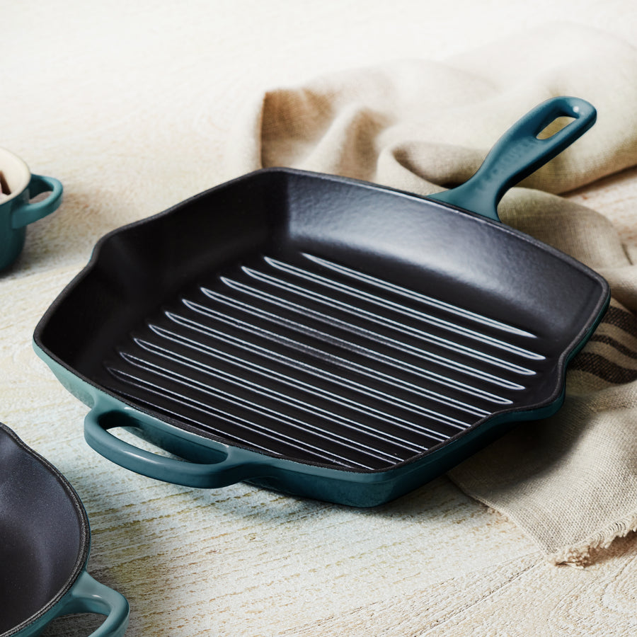 Le Creuset Signature Cast Iron 10.25" Deep Teal Square Grill Pan