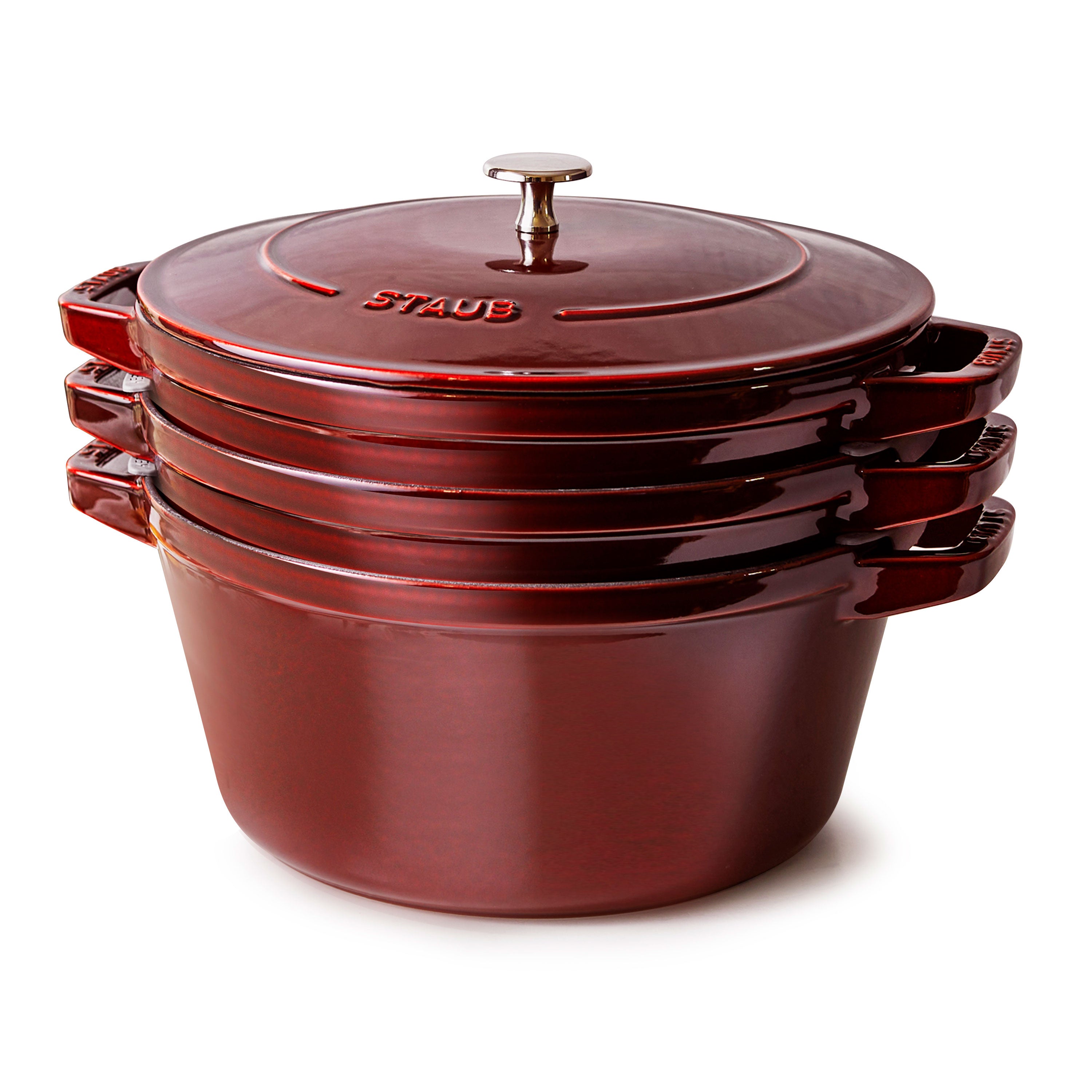 Staub Stackable Cast Iron Cookware Set - 4 Piece Grenadine – Cutlery ...
