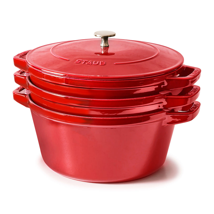 Casserole pot 24 cm, self-sealing lid, cherry, cast iron, Staub 