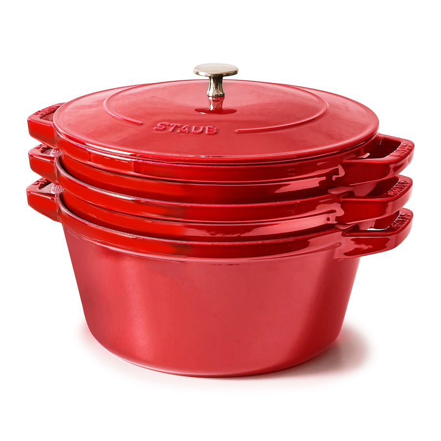 Staub Stackable Cast Iron Cookware Set - 4 Piece Cherry Red – Cutlery ...