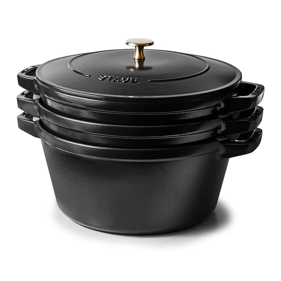 Staub Stackable Cast Iron Cookware Set - 4 Piece Matte Black – Cutlery ...