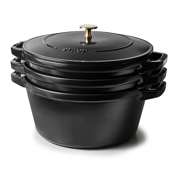 Staub Cast Iron 1/4 qt. Round Ramekin - Matte Black with Brass Knob