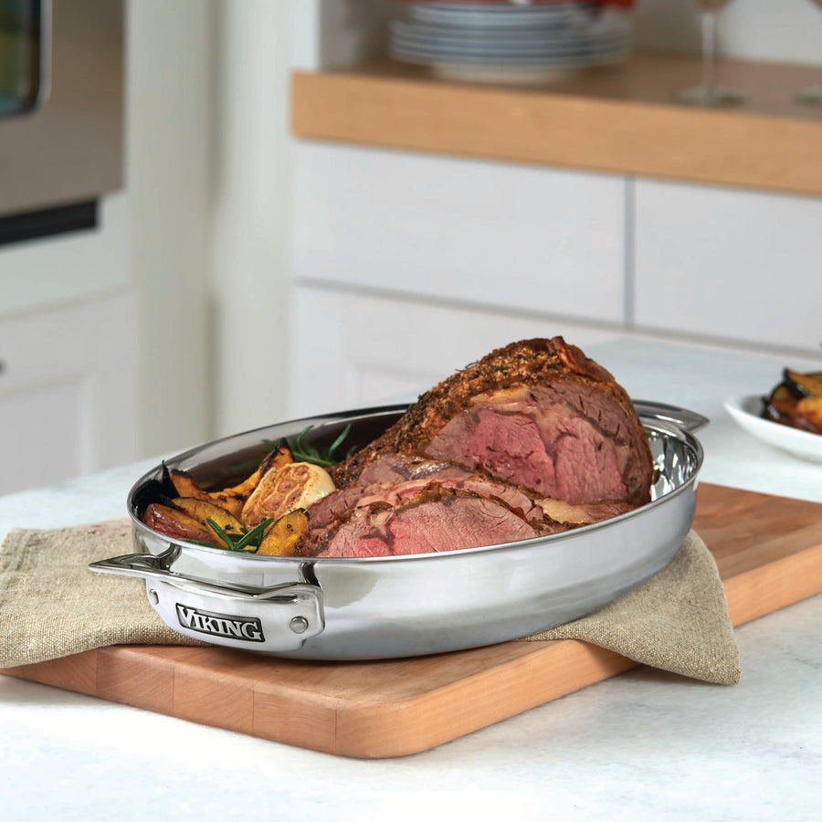 Viking 8.5-quart Tri-Ply Oval Multi Roaster with Induction Lid & Rack