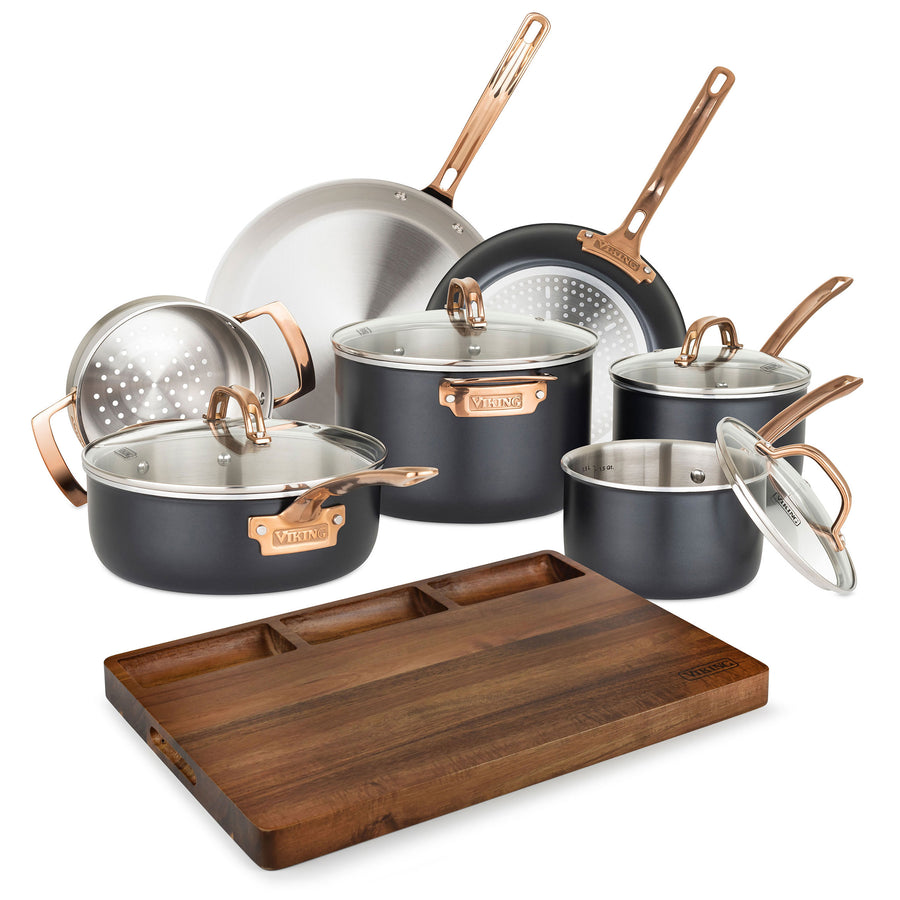 Viking Tri-Ply Black and Copper 11-Piece Cookware Set