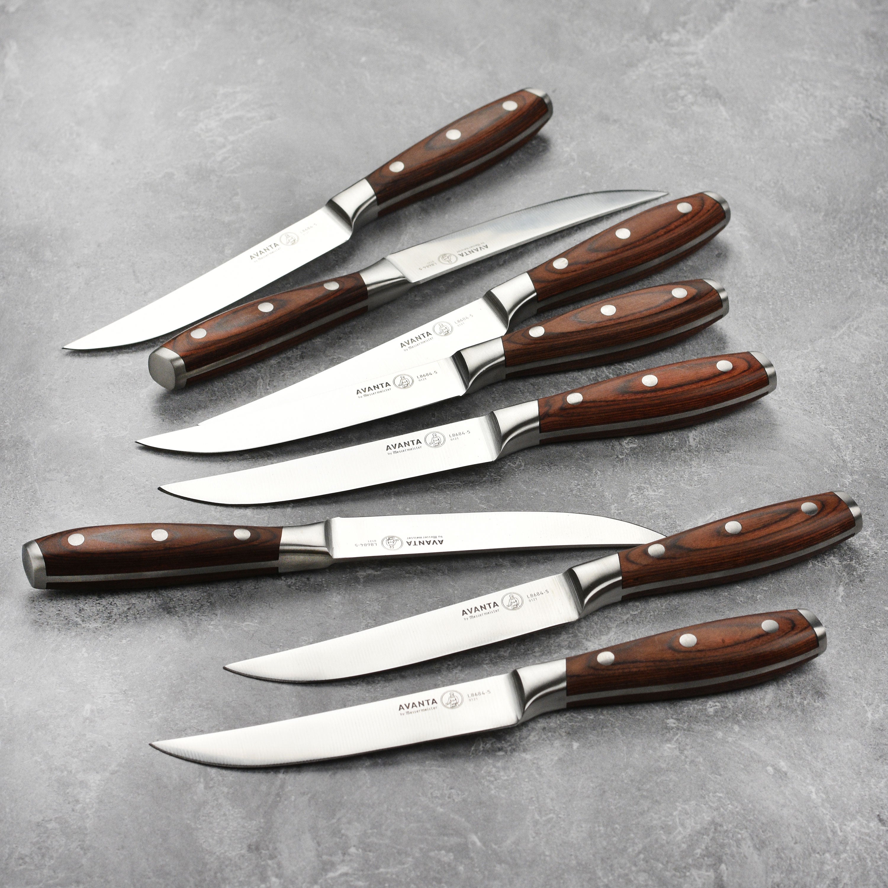 Messermeister Steak Knives - 8 Piece Set - Avanta Forged Pakkawood