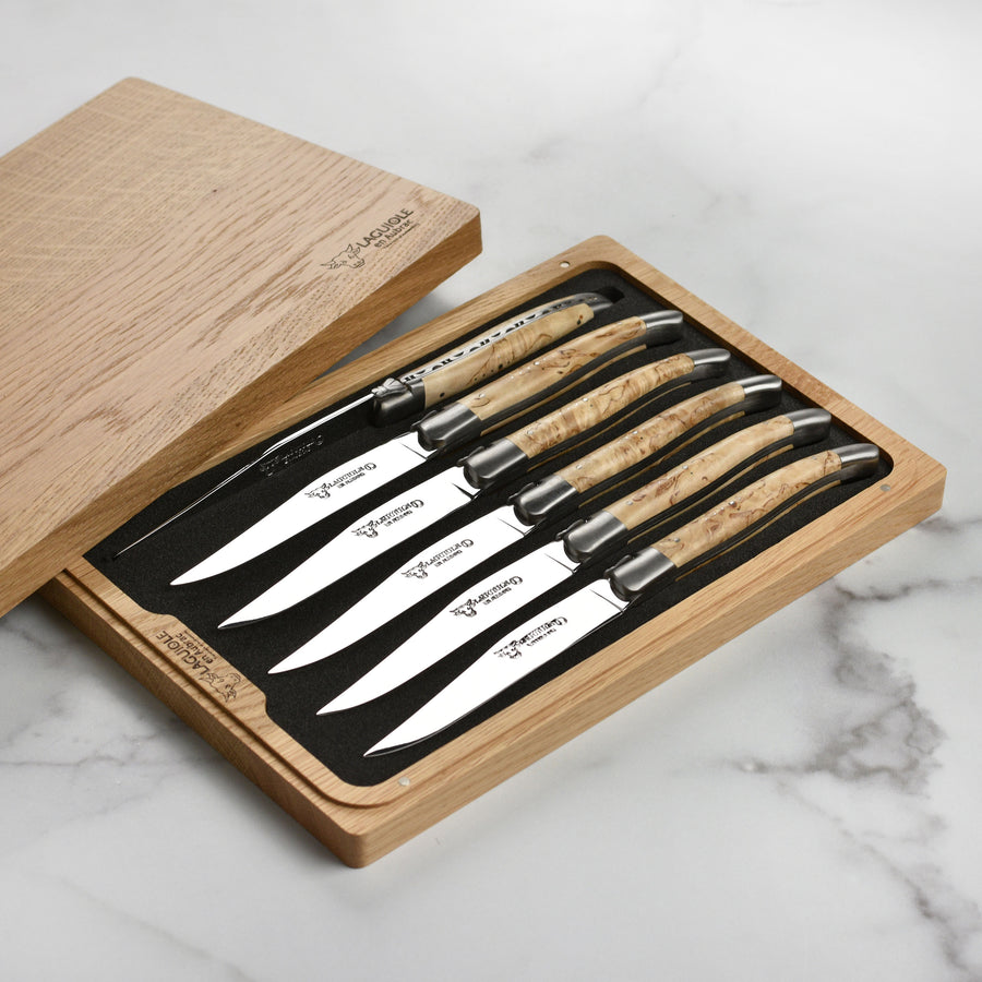 Laguiole en Aubrac 6 Piece Stainless Steel Steak Knife Set with Birchwood Handles