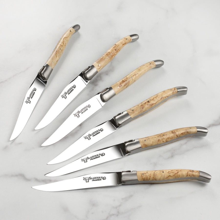 Set of 6 Laguiole en Aubrac Steak Knives Olivewood handle